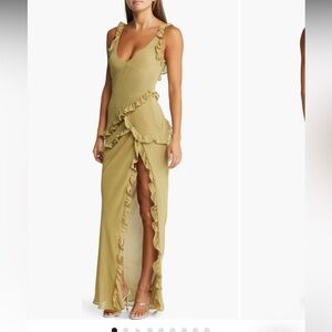 Green Pixie Ruffle Georgette Body-Con Cocktail Dress Size Medium